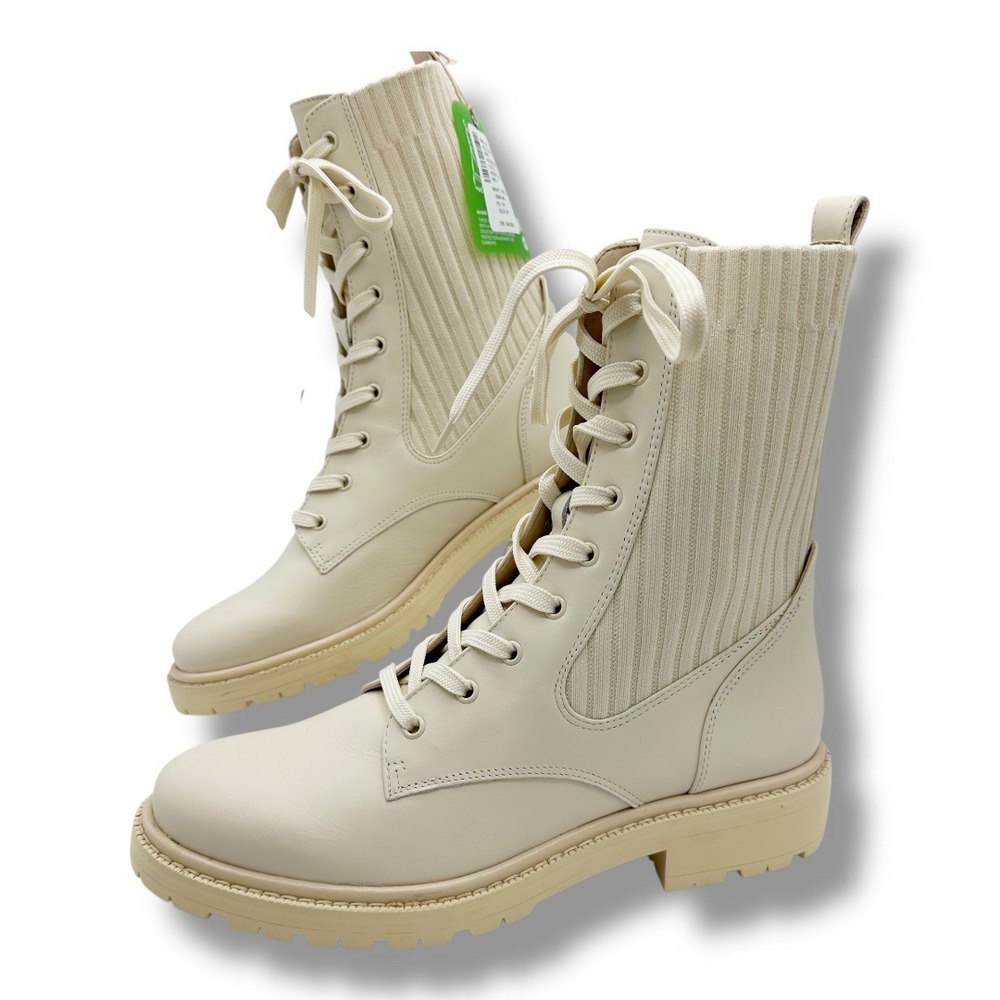 Sam Edelman Women's Lydell Modern Ivory Combat Boots Lace Up Size 9.0 M